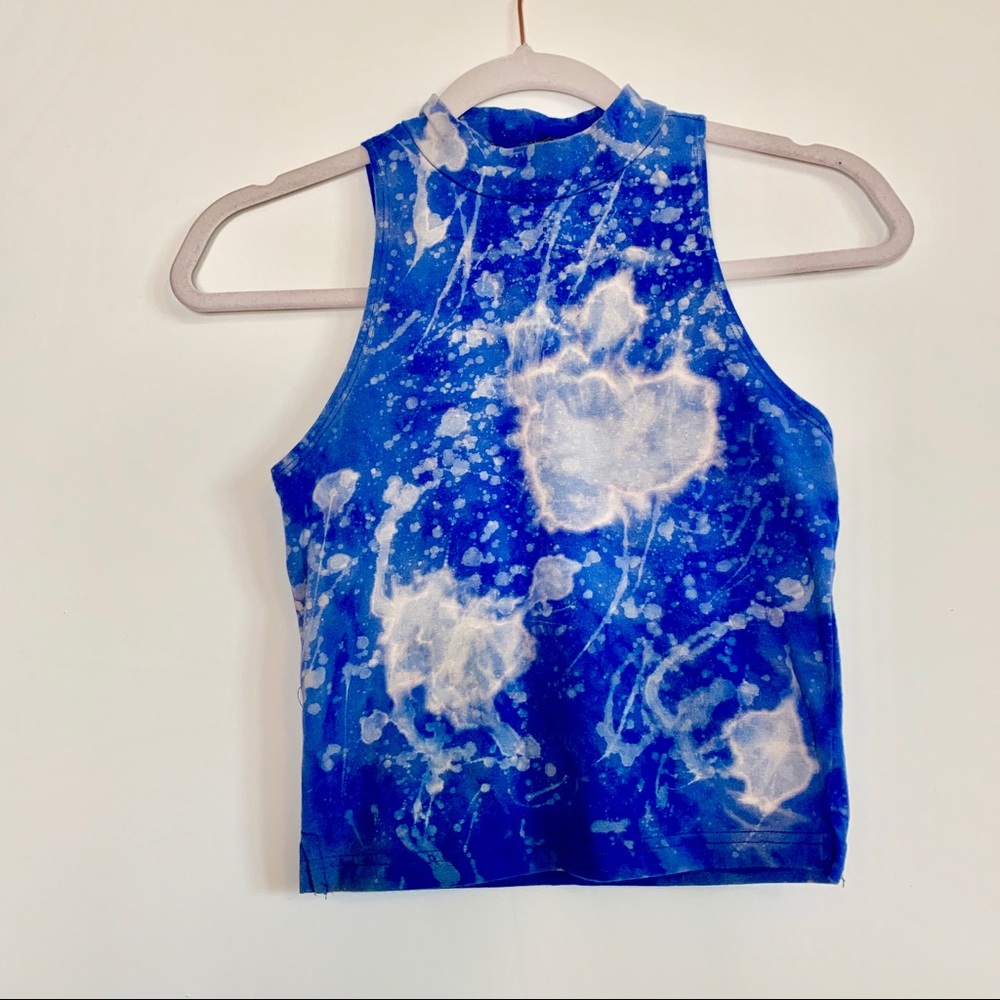 Forever21 bleached tie dye mockneck blue croptop